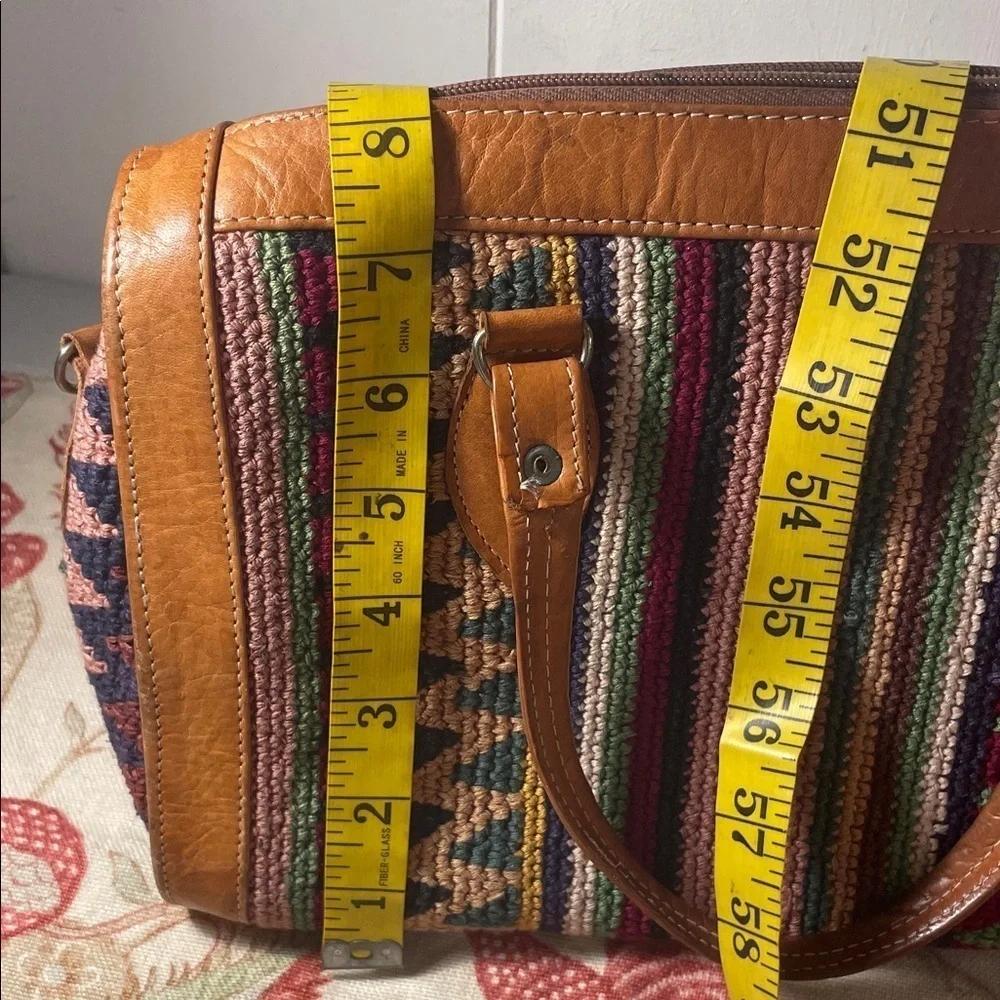 Multicolor Patterned Crossbody Bag with Tan Leather